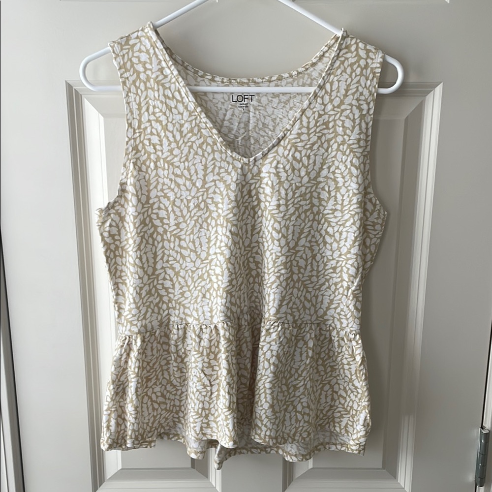 LOFT Tan Leaf Pattern Peplum Tank